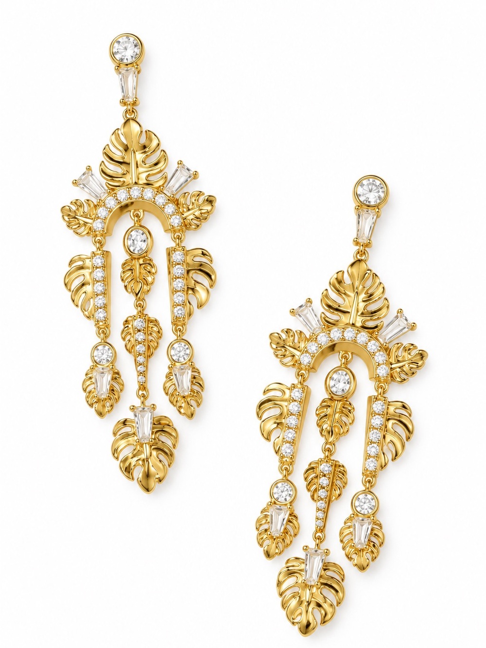 Kendra Scott Earrings Statement Palm Frond Crystals Gold Leigh